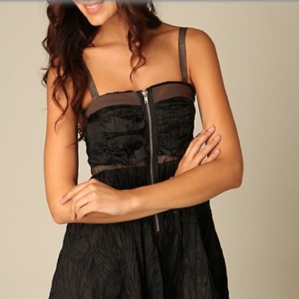 FREE PEOPLE Black ‘Christine’ Crinkle Convertible Fit & Flare Mini Dress NWT